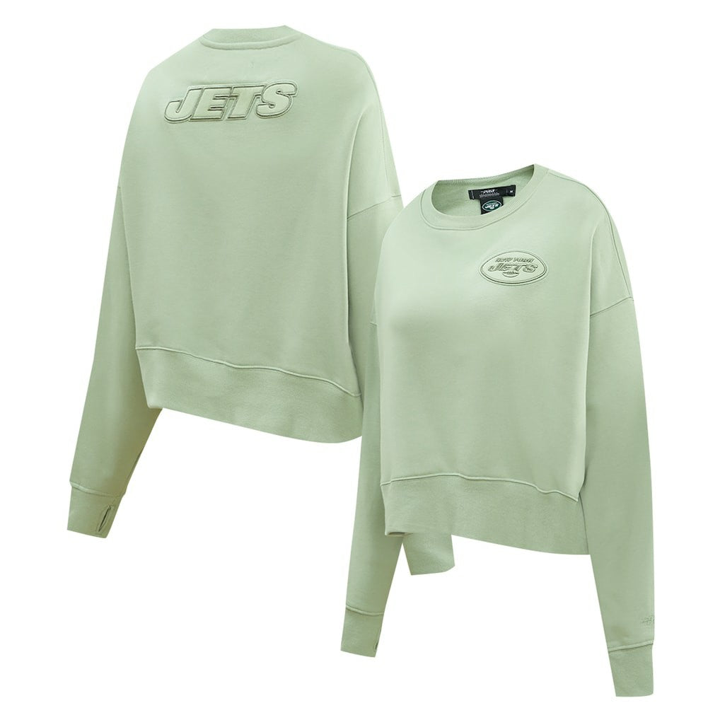 New York Jets Pro Standard Women's Oversized Cropped Neutral Pullover Sweatshirt Light Green - NFL