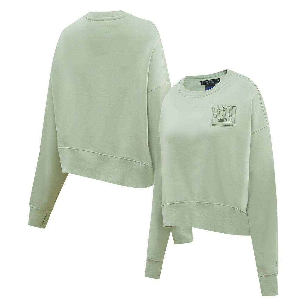 New York Giants Pro Standard Women's Oversized Cropped Neutral Pullover Sweatshirt Light Green - NFL