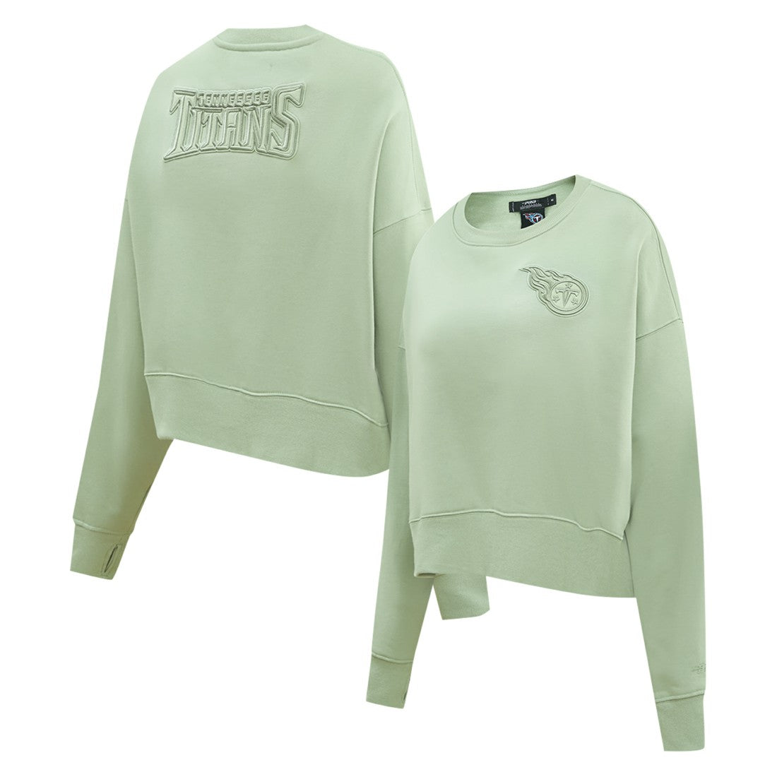 Tennessee Titans Pro Standard Women's Oversized Cropped Neutral Pullover Sweatshirt Light Green - NFL