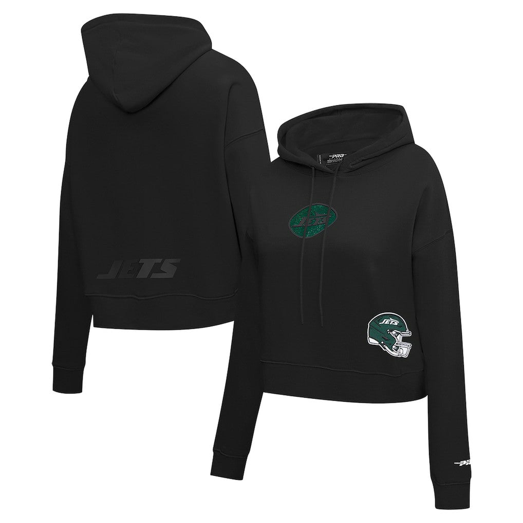New York Jets Pro Standard Women's Jeweled Cropped Pullover Hoodie Black - NFL