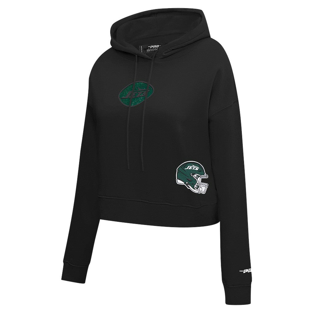 New York Jets Pro Standard Women's Jeweled Cropped Pullover Hoodie Black - NFL