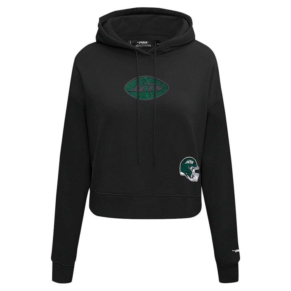 New York Jets Pro Standard Women's Jeweled Cropped Pullover Hoodie Black - NFL