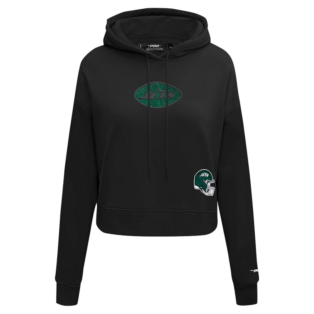 New York Jets Pro Standard Women's Jeweled Cropped Pullover Hoodie Black - NFL