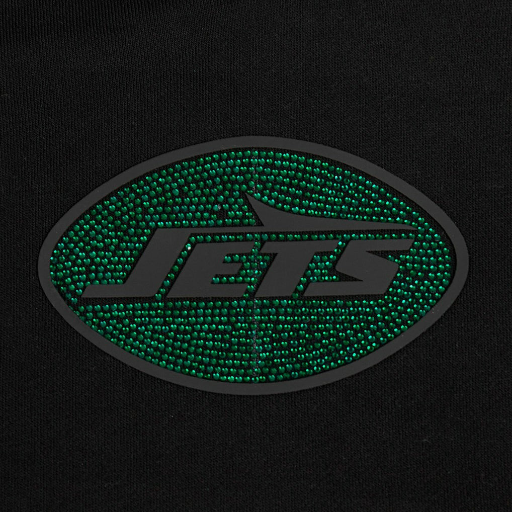 New York Jets Pro Standard Women's Jeweled Cropped Pullover Hoodie Black - NFL