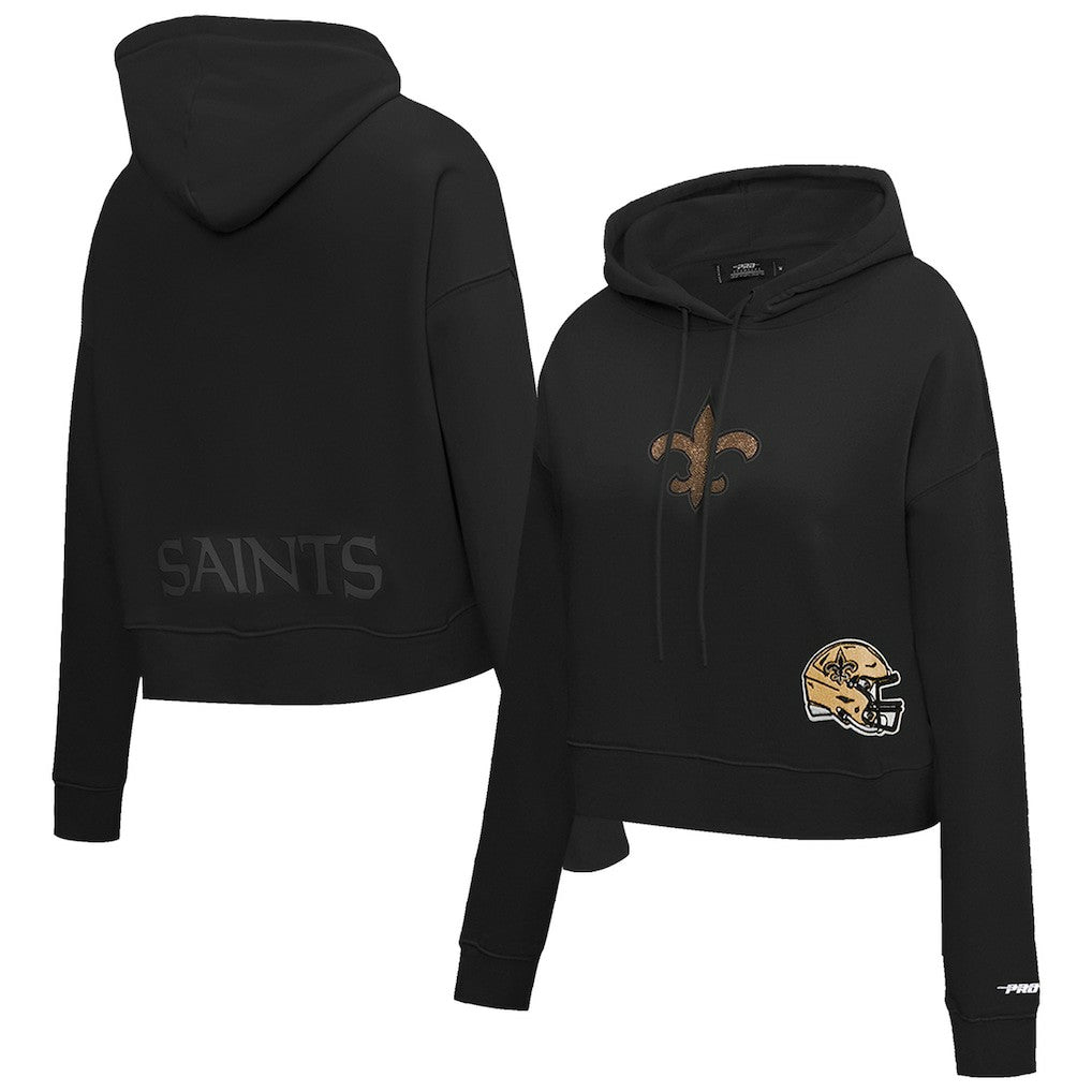 New Orleans Saints Pro Standard Women's Jeweled Cropped Pullover Hoodie Black - NFL