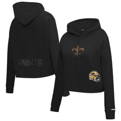 New Orleans Saints Pro Standard Women's Jeweled Cropped Pullover Hoodie Black - NFL