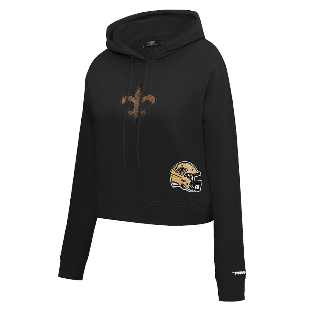 New Orleans Saints Pro Standard Women's Jeweled Cropped Pullover Hoodie Black - NFL