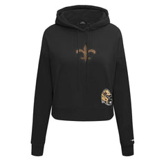 New Orleans Saints Pro Standard Women's Jeweled Cropped Pullover Hoodie Black - NFL