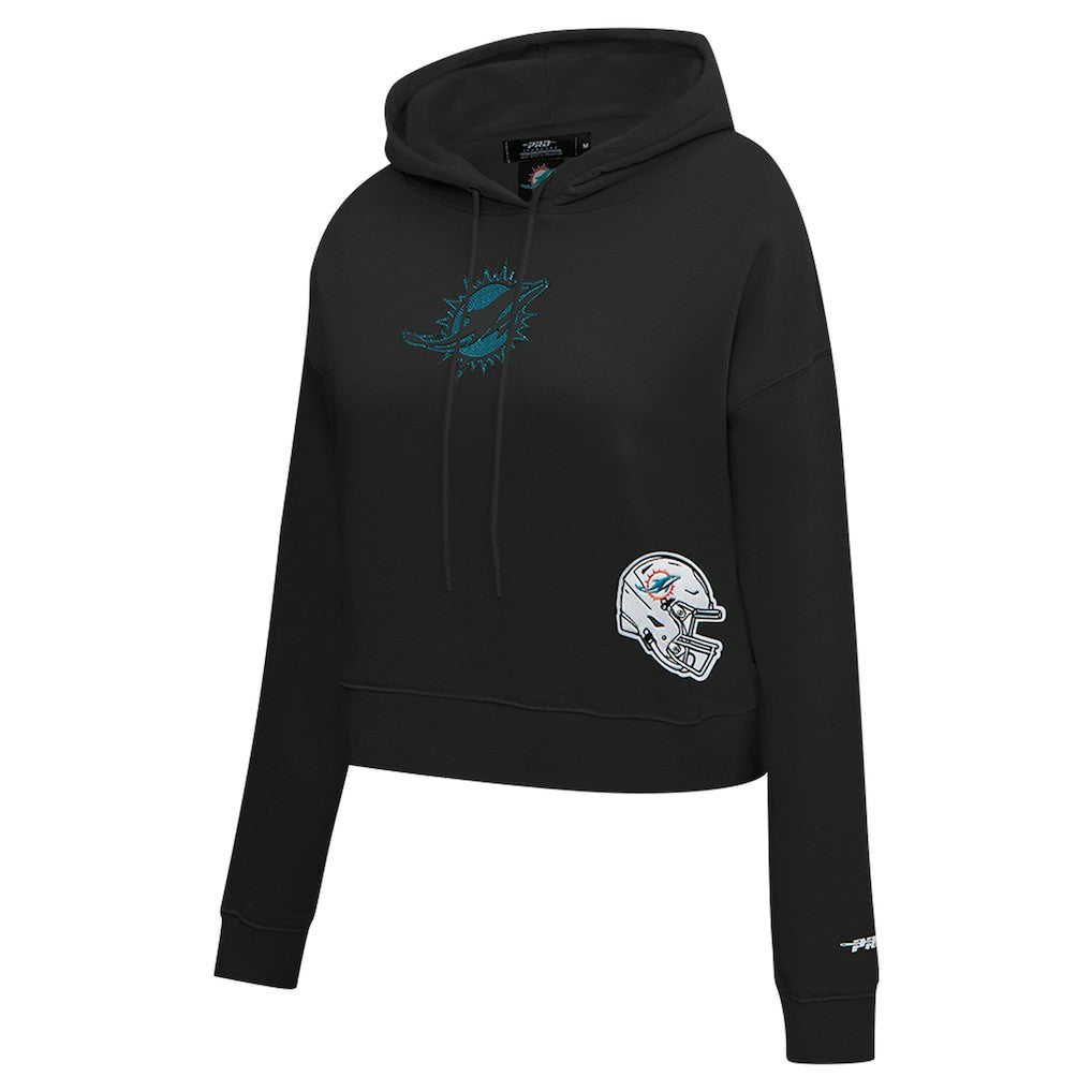 Miami Dolphins Pro Standard Women's Jeweled Cropped Pullover Hoodie Black - NFL