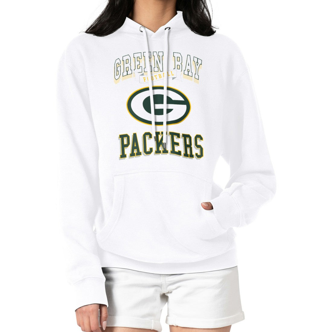 Green Bay Packers G-III 4Her by Carl Banks Women's Team Logo Graphic Fleece Tri-Blend Pullover Hoodie White - NFL