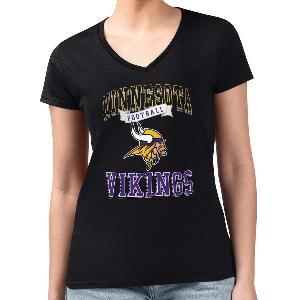 Minnesota Vikings G-III 4Her by Carl Banks Women's Super-Slim Fit Lightweight Team Logo Graphic V-Neck T-Shirt Black - NFL