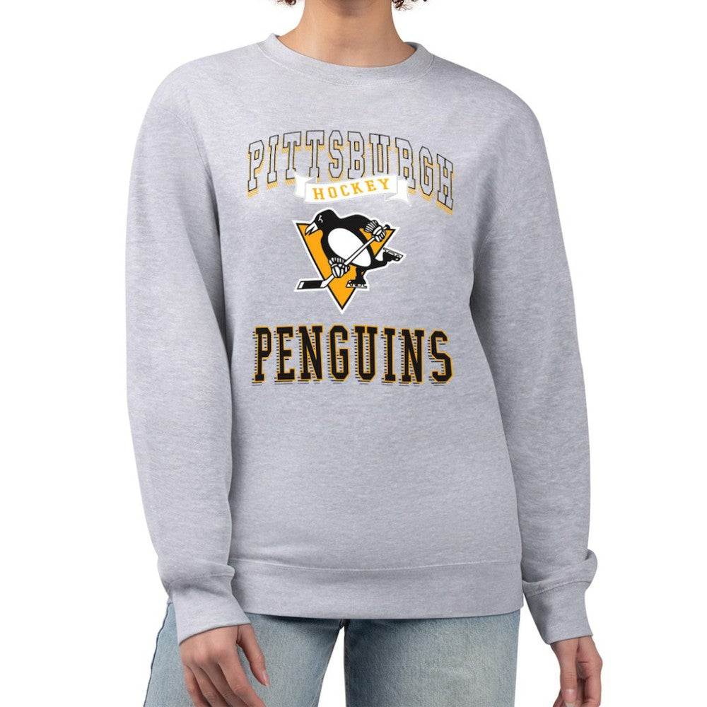 Pittsburgh Penguins G-III 4Her by Carl Banks Women's Team Logo Tri-Blend Fleece Pullover Sweatshirt Heather Gray
