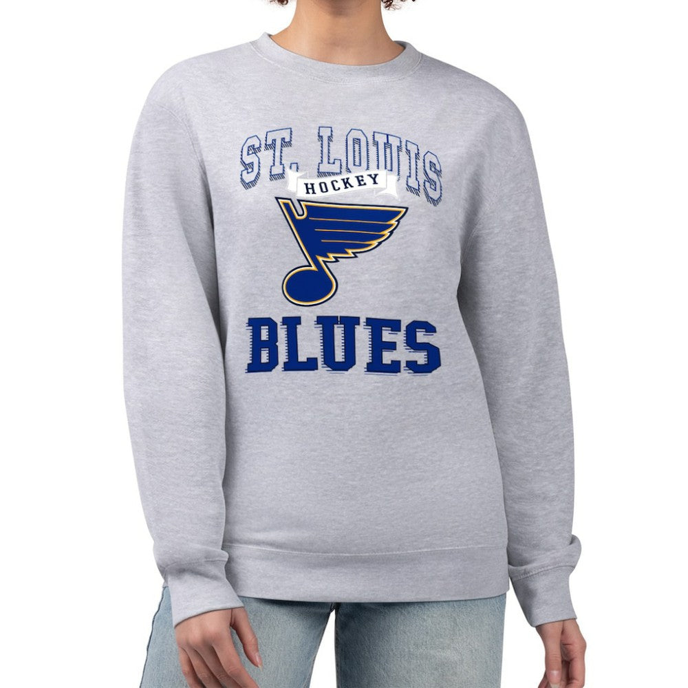 St. Louis Blues - G-III 4Her by Carl Banks Women's Team Logo Tri-Blend Fleece Pullover Sweatshirt Heather Gray