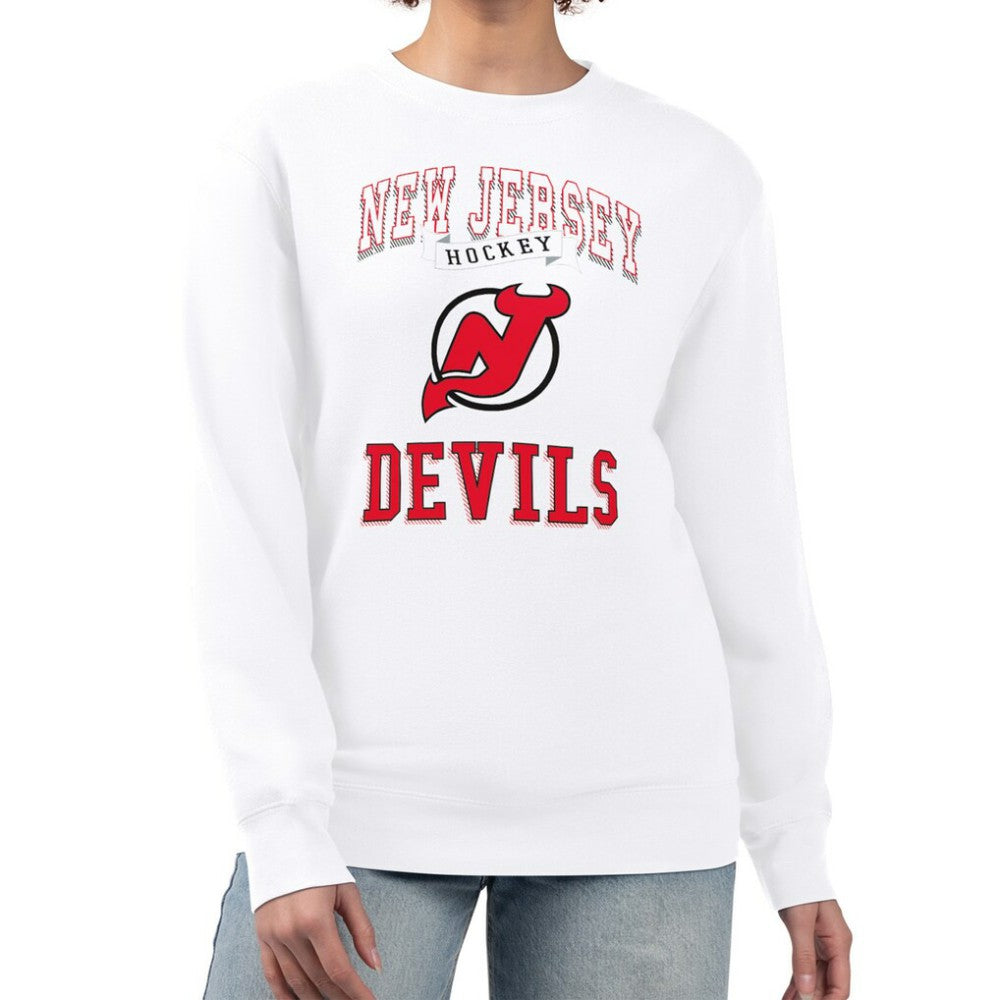 New Jersey Devils - G-III 4Her by Carl Banks Women's Team Logo Tri-Blend Fleece Pullover Sweatshirt White