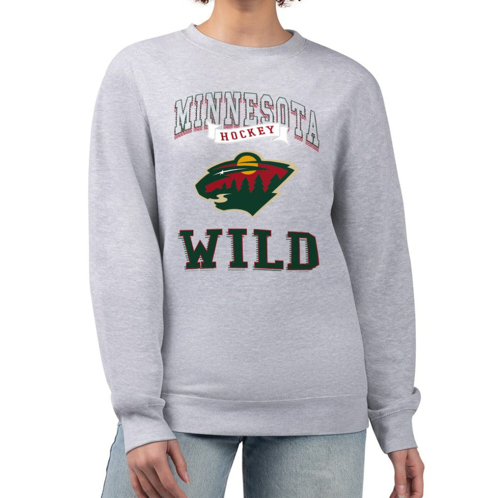 Minnesota Wild - G-III 4Her by Carl Banks Women's Team Logo Tri-Blend Fleece Pullover Sweatshirt Heather Gray