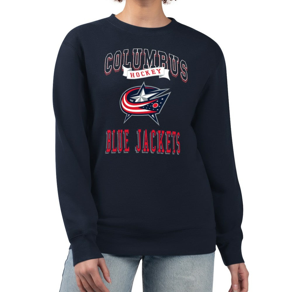 Columbus Blue Jackets - G-III 4Her by Carl Banks Women's Team Logo Tri-Blend Fleece Pullover Sweatshirt Navy