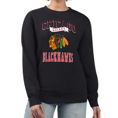 Chicago Blackhawks G-III 4Her by Carl Banks Women's Team Logo Tri-Blend Fleece Pullover Sweatshirt Black