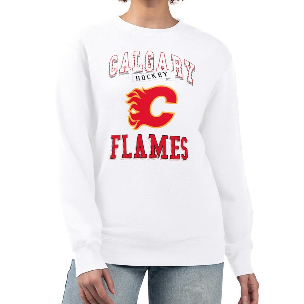 Calgary Flames - G-III 4Her by Carl Banks Women's Team Logo Tri-Blend Fleece Pullover Sweatshirt White