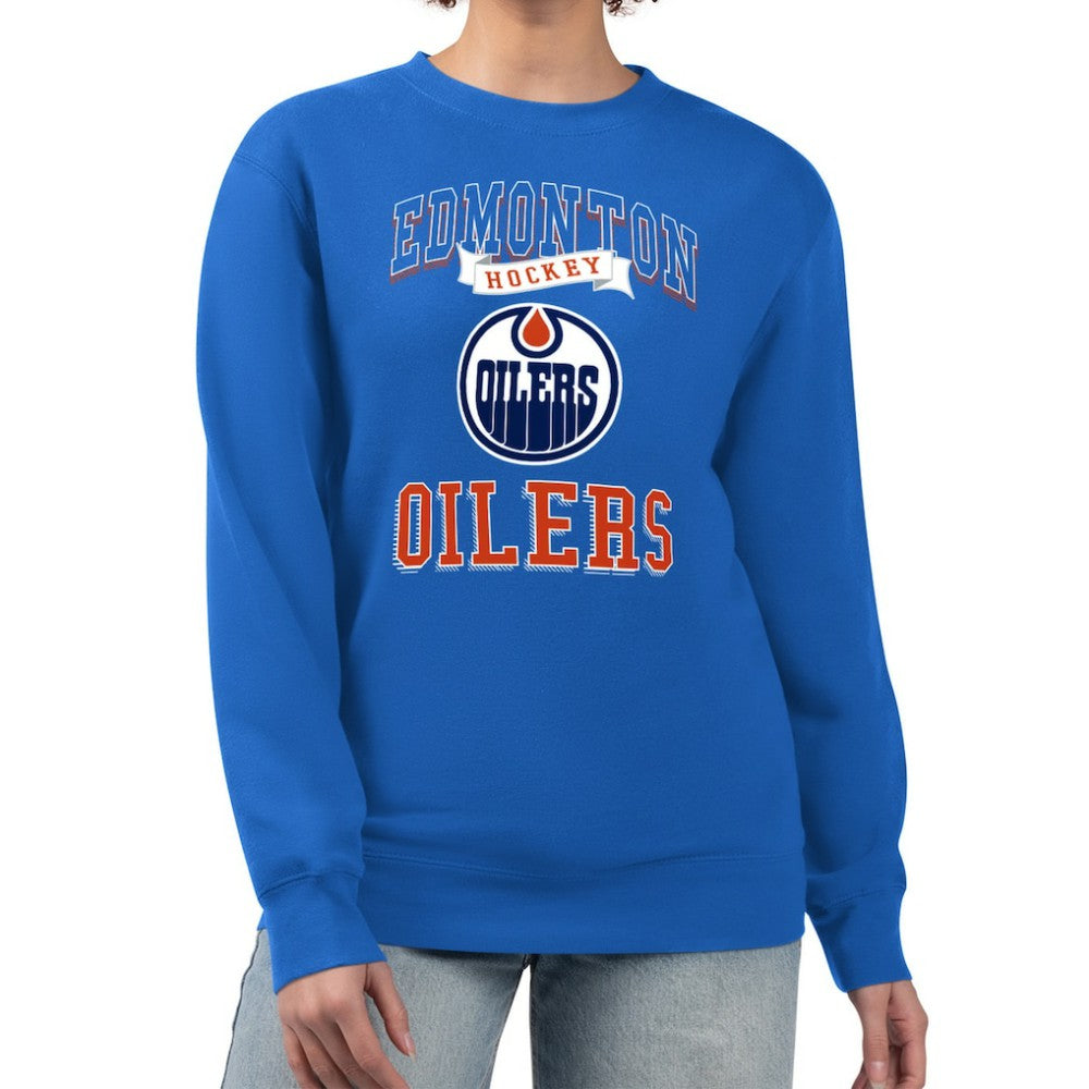 Edmonton Oilers - G-III 4Her by Carl Banks Women's Team Logo Tri-Blend Fleece Pullover Sweatshirt Royal