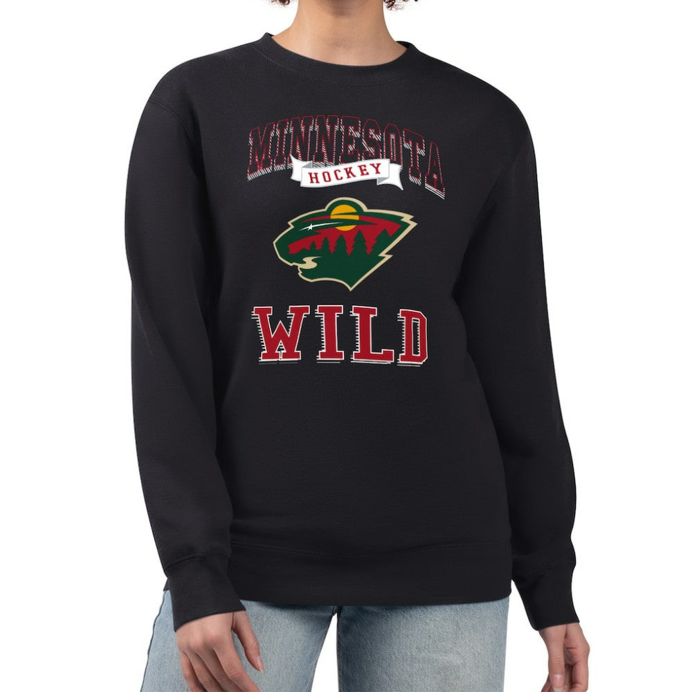 Minnesota Wild - G-III 4Her by Carl Banks Women's Team Logo Tri-Blend Fleece Pullover Sweatshirt Black