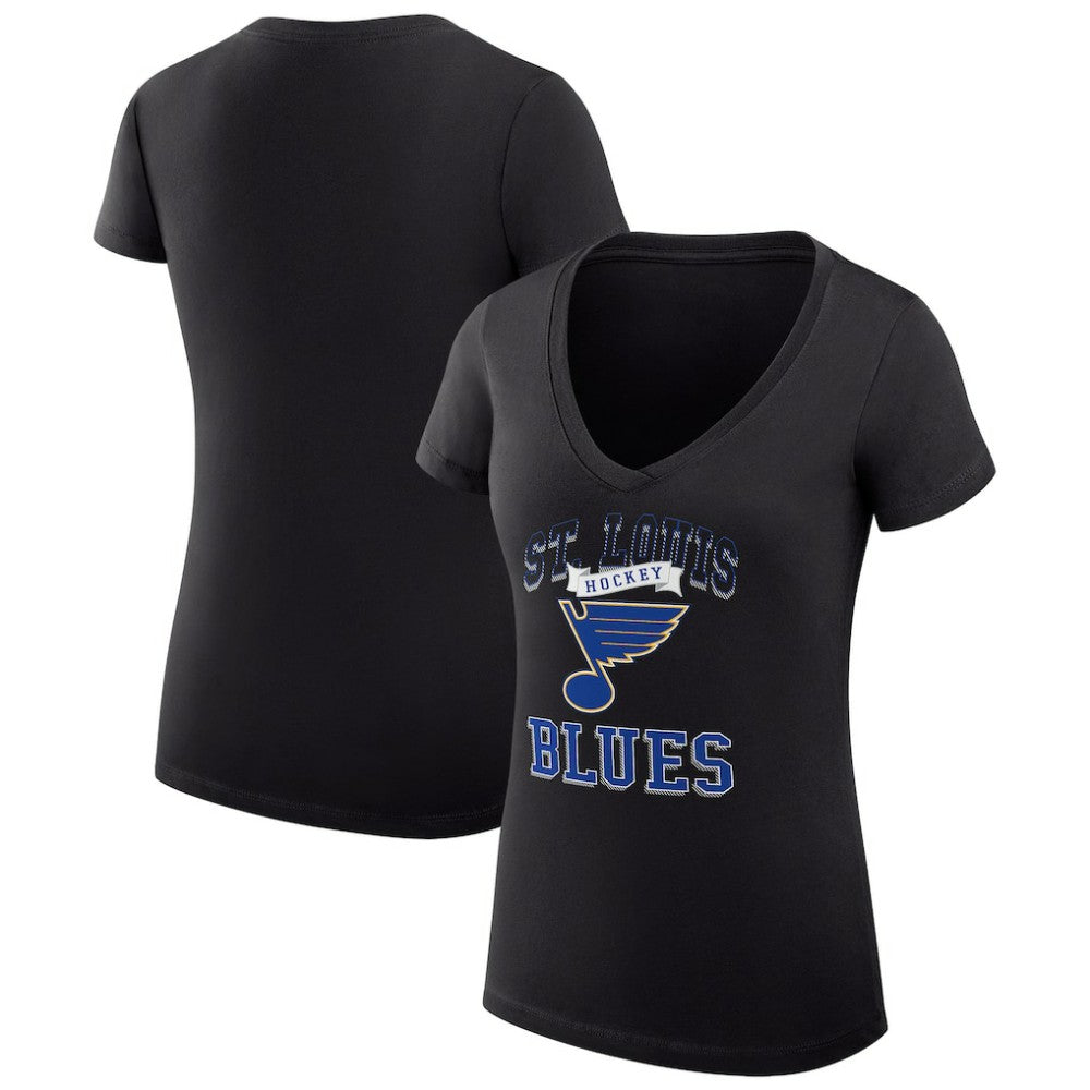 St. Louis Blues - G-III 4Her by Carl Banks Women's Super-Slim Fit Lightweight Team Logo Graphic V-Neck T-Shirt Black