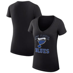 St. Louis Blues - G-III 4Her by Carl Banks Women's Super-Slim Fit Lightweight Team Logo Graphic V-Neck T-Shirt Black