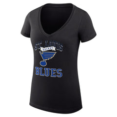 St. Louis Blues - G-III 4Her by Carl Banks Women's Super-Slim Fit Lightweight Team Logo Graphic V-Neck T-Shirt Black