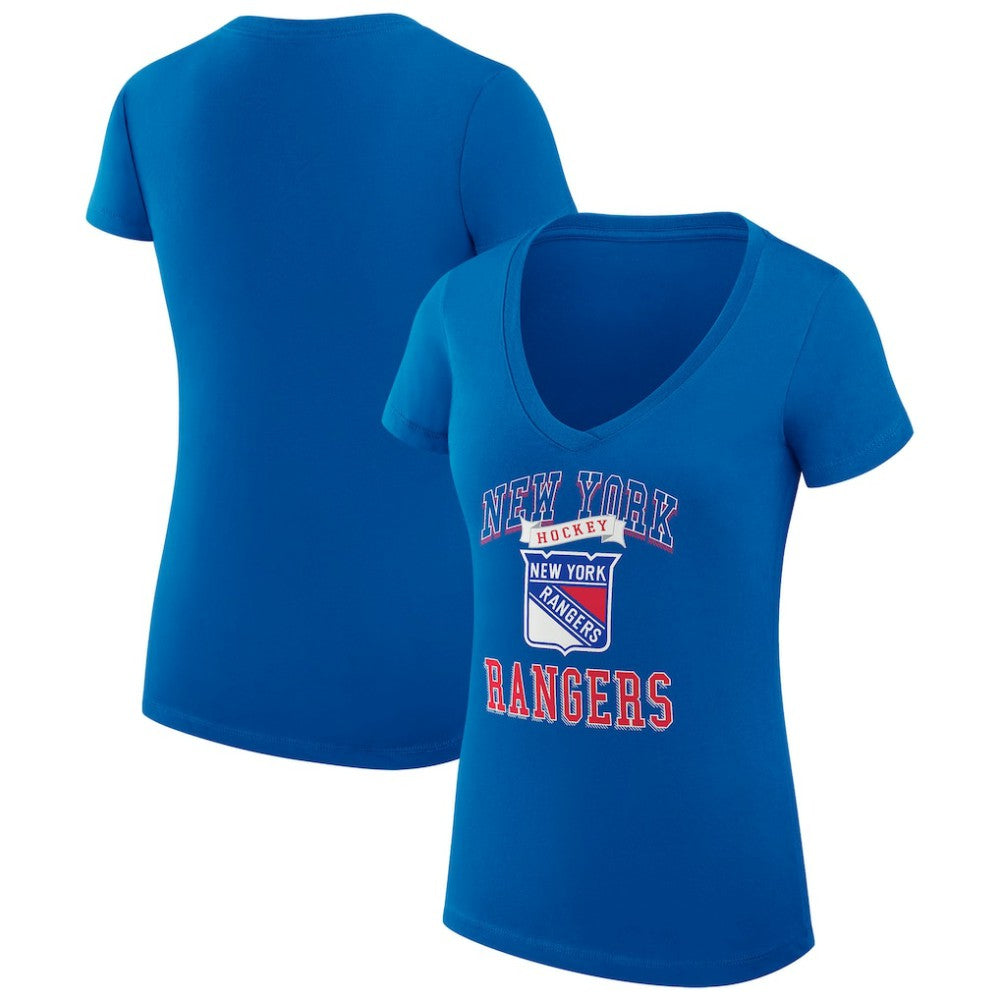 New York Rangers G-III 4Her by Carl Banks Women's Super-Slim Fit Lightweight Team Logo Graphic V-Neck T-Shirt Blue