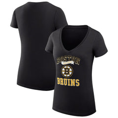Boston Bruins G-III 4Her by Carl Banks Women's Super-Slim Fit Lightweight Team Logo Graphic V-Neck T-Shirt Black
