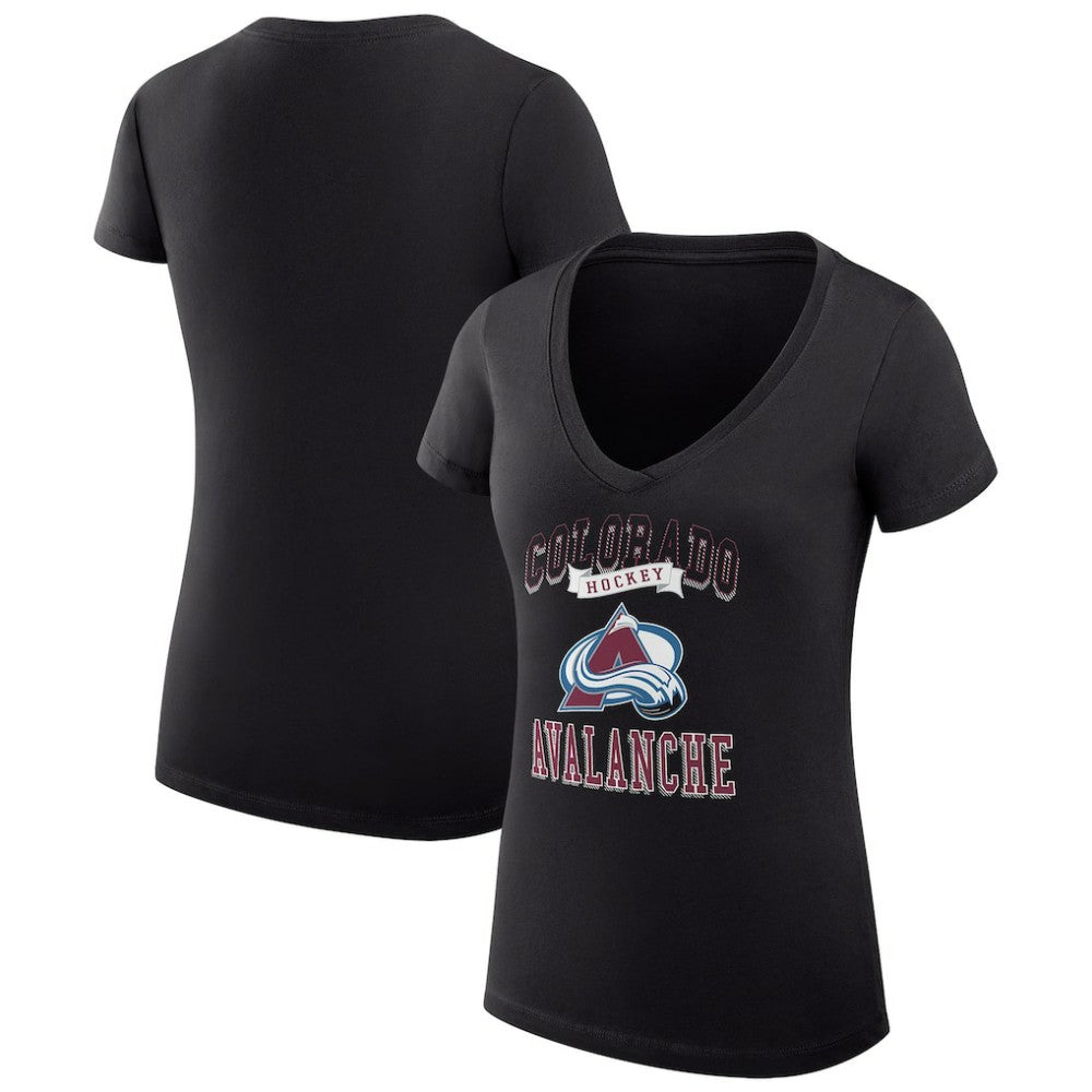 Colorado Avalanche - G-III 4Her by Carl Banks Women's Super-Slim Fit Lightweight Team Logo Graphic V-Neck T-Shirt Black