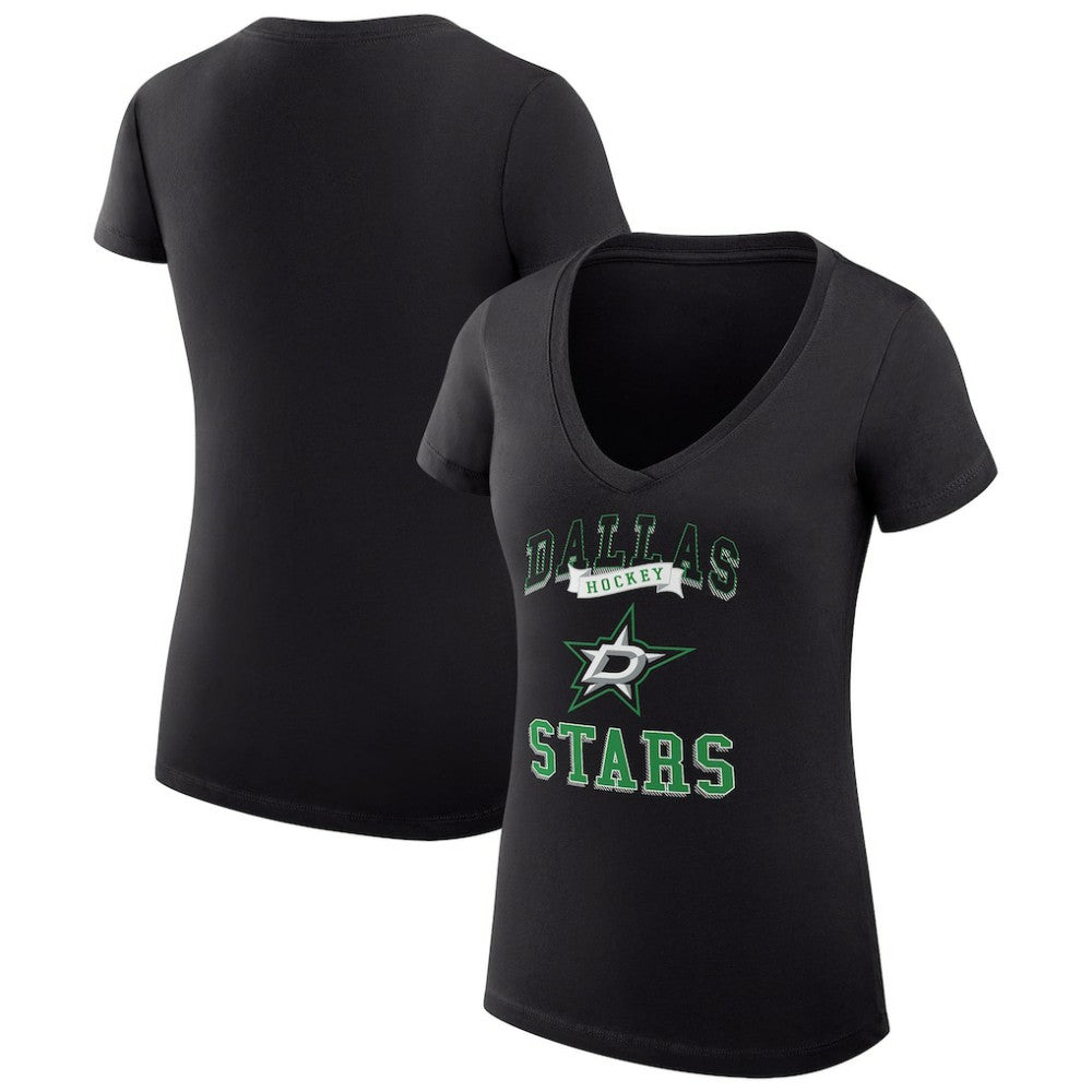 Dallas Stars - G-III 4Her by Carl Banks Women's Super-Slim Fit Lightweight Team Logo Graphic V-Neck T-Shirt Black