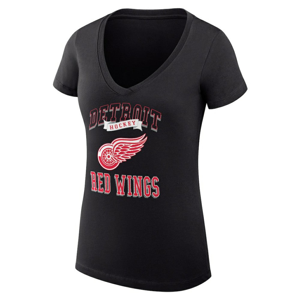 Detroit Red Wings - G-III 4Her by Carl Banks Women's Super-Slim Fit Lightweight Team Logo Graphic V-Neck T-Shirt Black