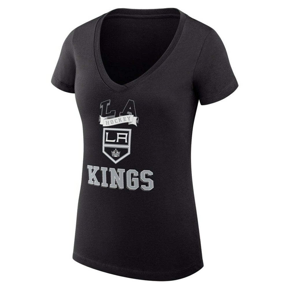Los Angeles Kings - G-III 4Her by Carl Banks Women's Super-Slim Fit Lightweight Team Logo Graphic V-Neck T-Shirt Black