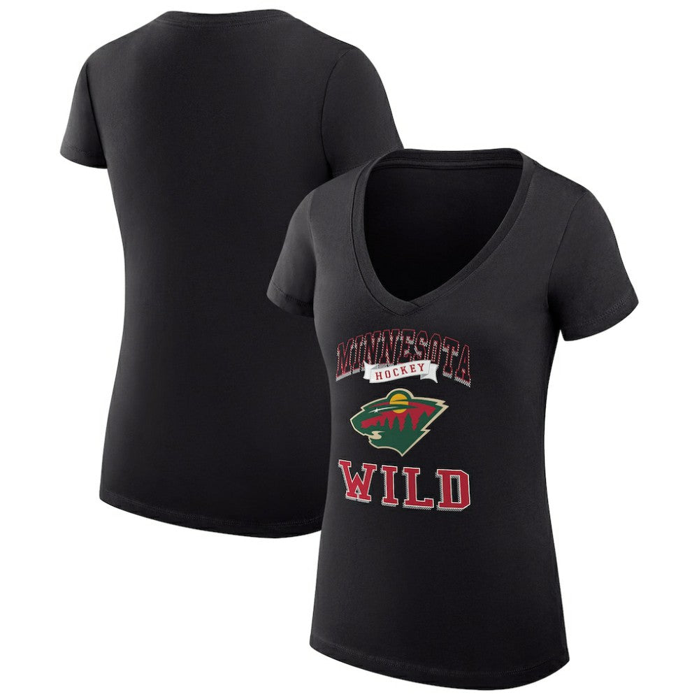 Minnesota Wild - G-III 4Her by Carl Banks Women's Super-Slim Fit Lightweight Team Logo Graphic V-Neck T-Shirt Black