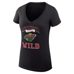 Minnesota Wild - G-III 4Her by Carl Banks Women's Super-Slim Fit Lightweight Team Logo Graphic V-Neck T-Shirt Black