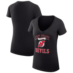 New Jersey Devils - G-III 4Her by Carl Banks Women's Super-Slim Fit Lightweight Team Logo Graphic V-Neck T-Shirt Black