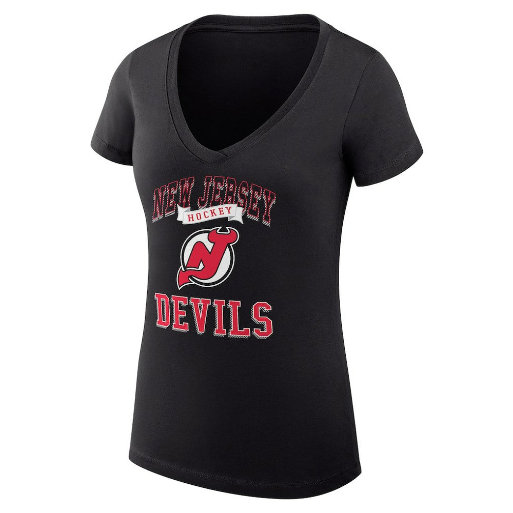New Jersey Devils - G-III 4Her by Carl Banks Women's Super-Slim Fit Lightweight Team Logo Graphic V-Neck T-Shirt Black