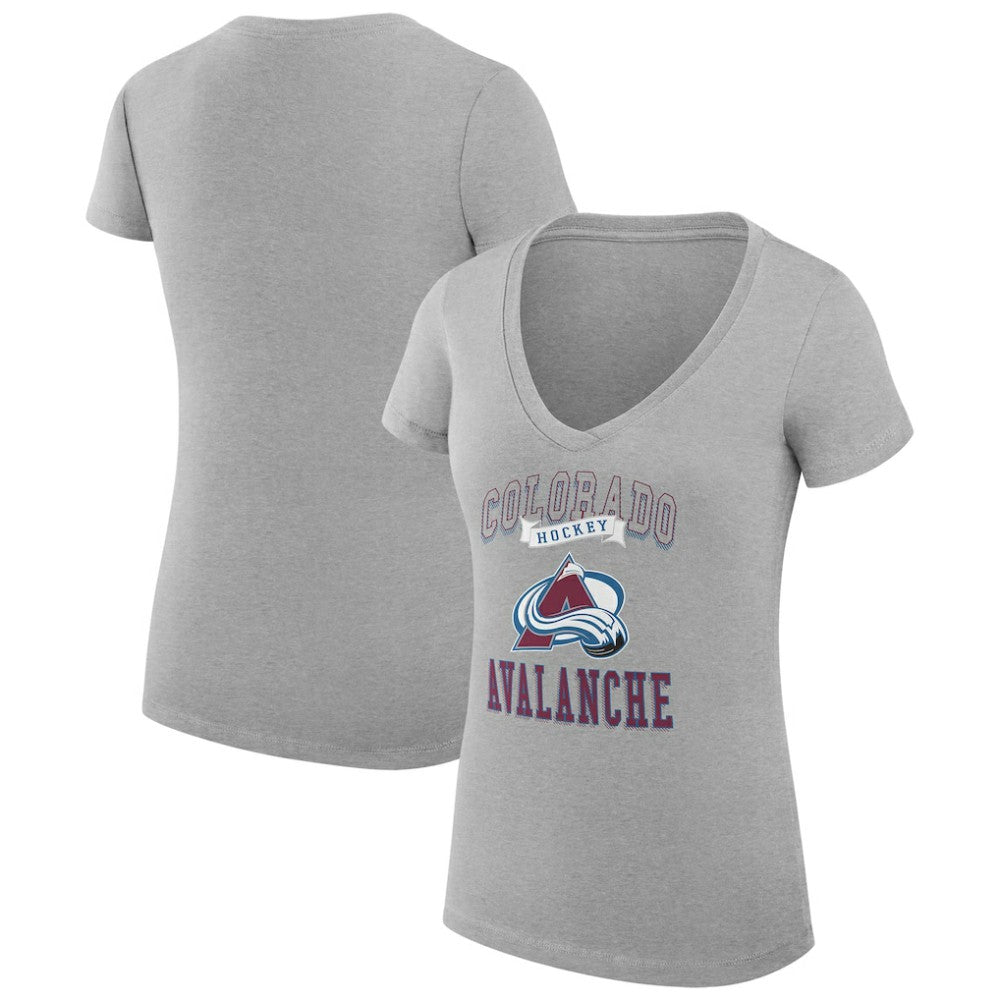 Colorado Avalanche - G-III 4Her by Carl Banks Women's Super-Slim Fit Lightweight Team Logo Graphic V-Neck T-Shirt Heather Gray