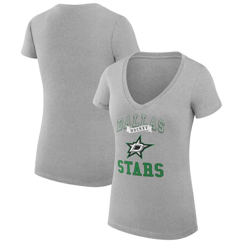 Dallas Stars - G-III 4Her by Carl Banks Women's Super-Slim Fit Lightweight Team Logo Graphic V-Neck T-Shirt Heather Gray