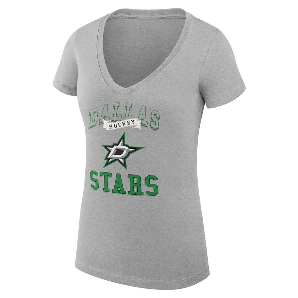 Dallas Stars - G-III 4Her by Carl Banks Women's Super-Slim Fit Lightweight Team Logo Graphic V-Neck T-Shirt Heather Gray