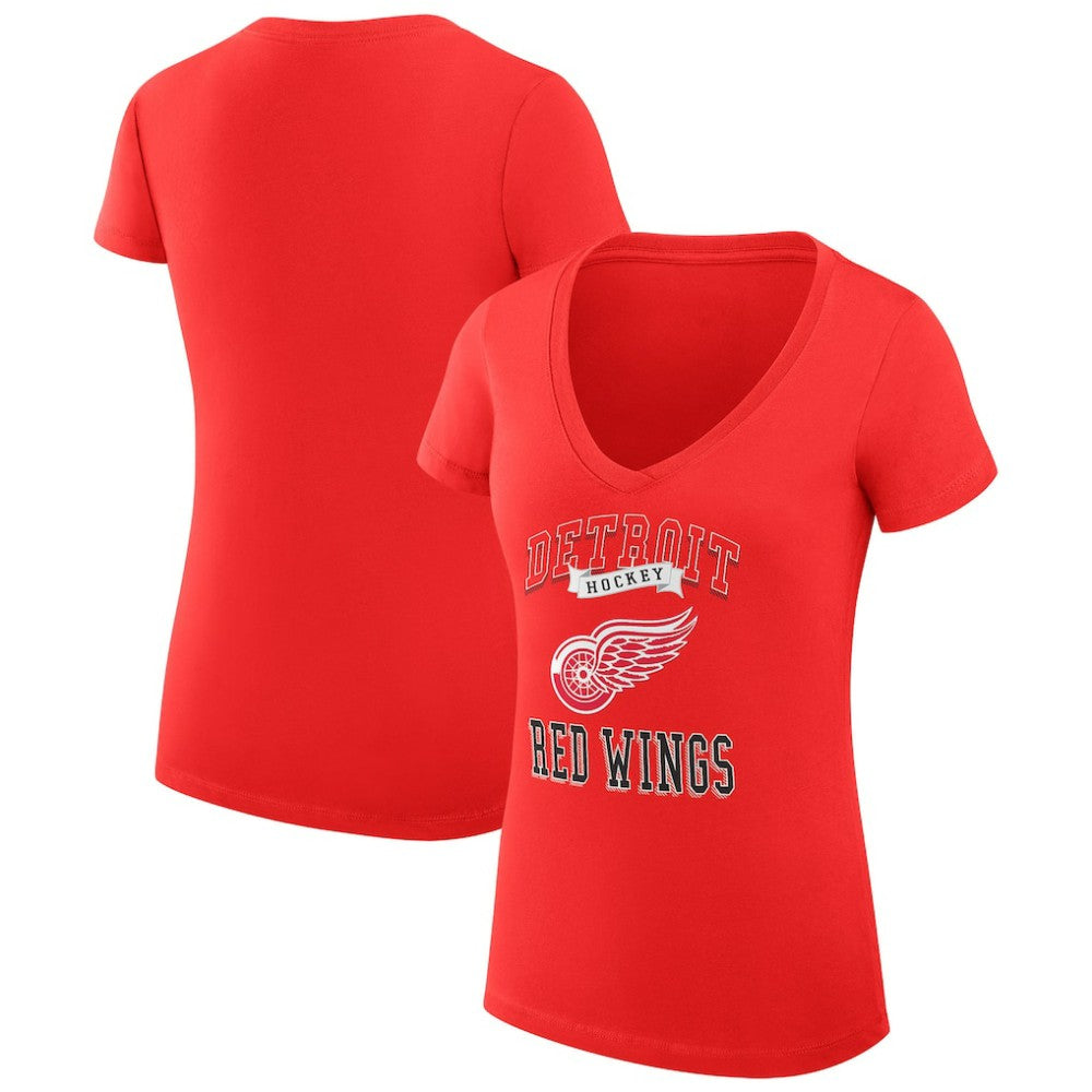 Detroit Red Wings - G-III 4Her by Carl Banks Women's Super-Slim Fit Lightweight Team Logo Graphic V-Neck T-Shirt Red