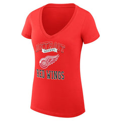 Detroit Red Wings - G-III 4Her by Carl Banks Women's Super-Slim Fit Lightweight Team Logo Graphic V-Neck T-Shirt Red