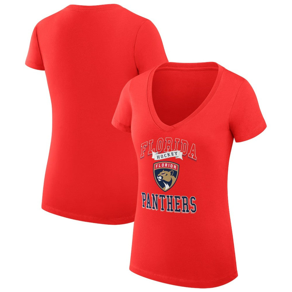 Florida Panthers - G-III 4Her by Carl Banks Women's Super-Slim Fit Lightweight Team Logo Graphic V-Neck T-Shirt Red