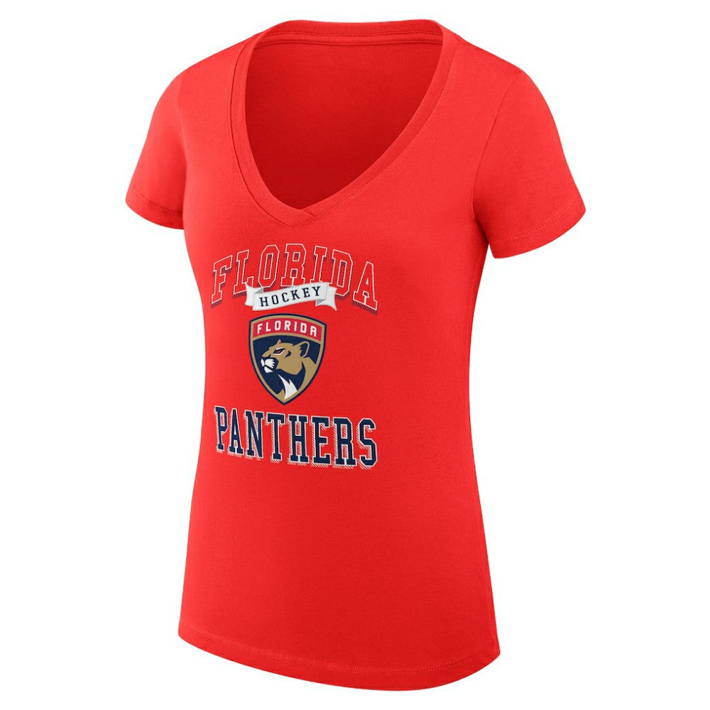 Florida Panthers - G-III 4Her by Carl Banks Women's Super-Slim Fit Lightweight Team Logo Graphic V-Neck T-Shirt Red
