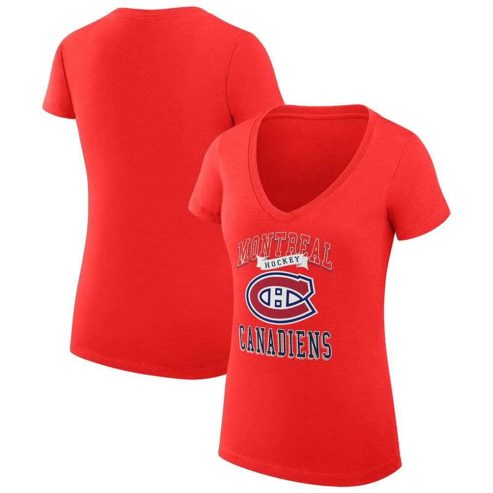 Montreal Canadiens - G-III 4Her by Carl Banks Women's Super-Slim Fit Lightweight Team Logo Graphic V-Neck T-Shirt Red