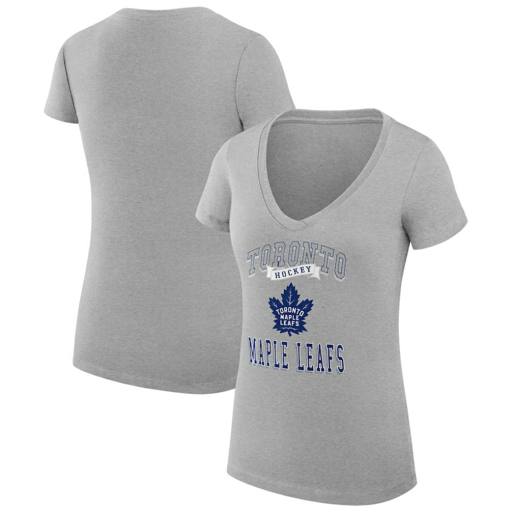 Toronto Maple Leafs - G-III 4Her by Carl Banks Women's Super-Slim Fit Lightweight Team Logo Graphic V-Neck T-Shirt Heather Gray