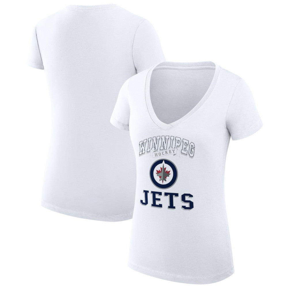 Winnipeg Jets - G-III 4Her by Carl Banks Women's Super-Slim Fit Lightweight Team Logo Graphic V-Neck T-Shirt White