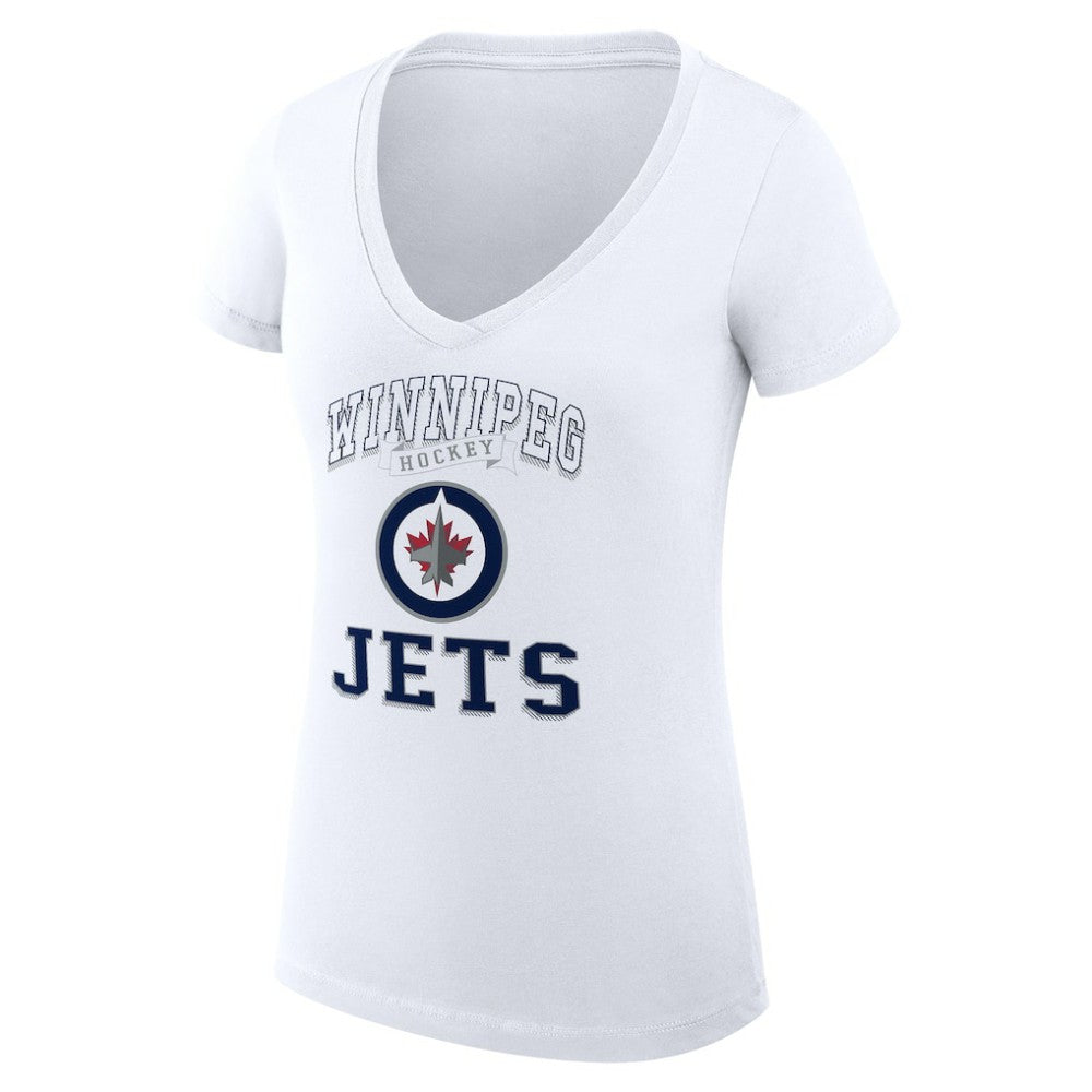 Winnipeg Jets - G-III 4Her by Carl Banks Women's Super-Slim Fit Lightweight Team Logo Graphic V-Neck T-Shirt White