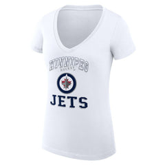 Winnipeg Jets - G-III 4Her by Carl Banks Women's Super-Slim Fit Lightweight Team Logo Graphic V-Neck T-Shirt White
