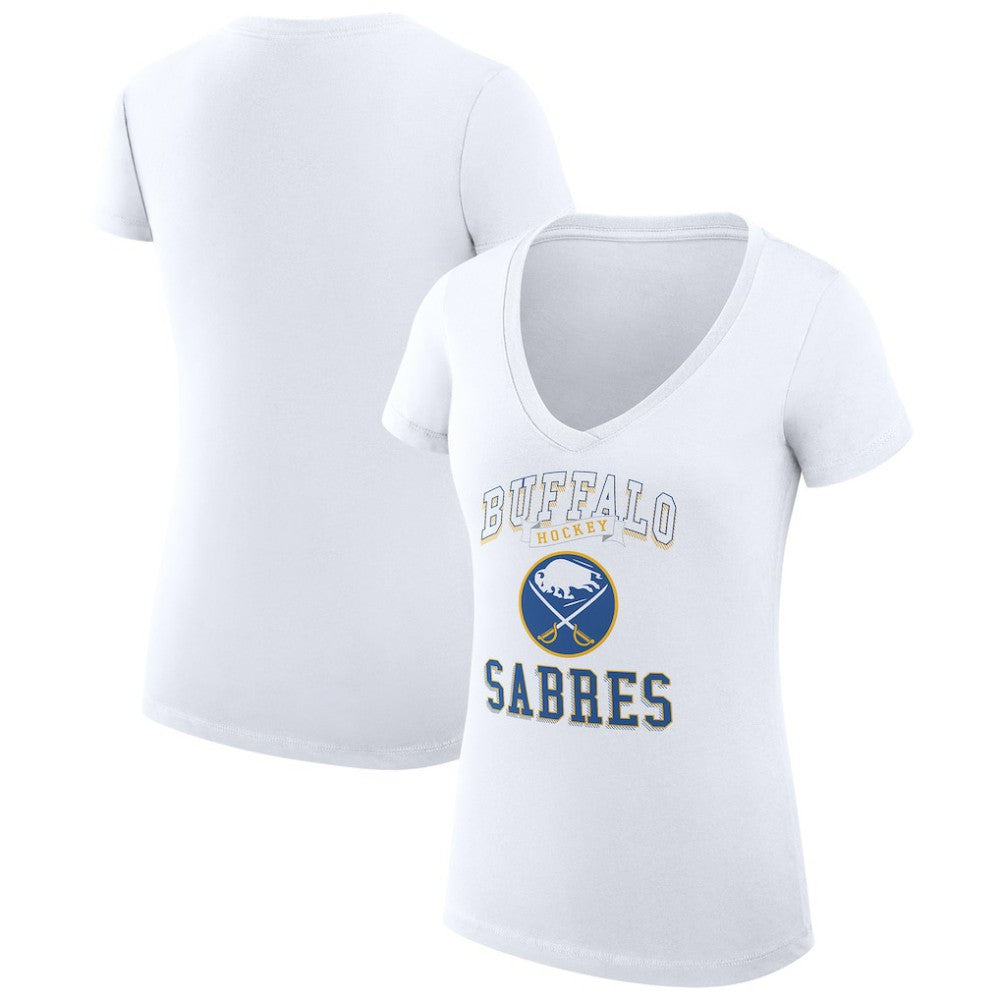 Buffalo Sabres - G-III 4Her by Carl Banks Women's Super-Slim Fit Lightweight Team Logo Graphic V-Neck T-Shirt White